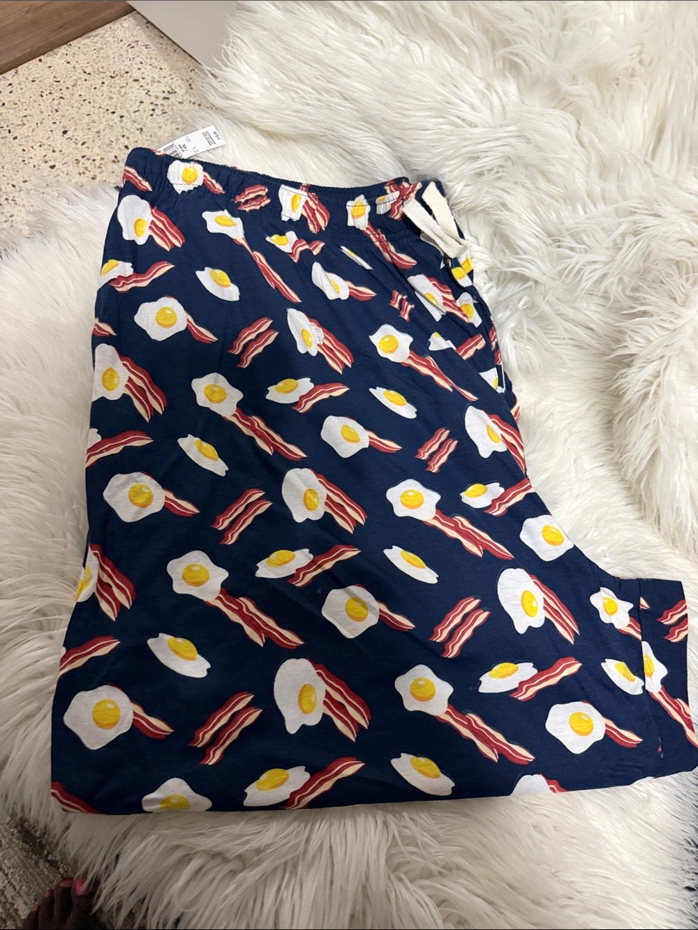 Mens Navy Blue Bacon & Egg Print Lounge Pants-Pajamas